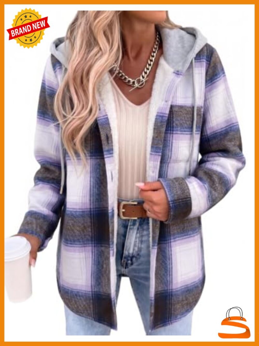 Zeagoo Plaid Fleece Hooded Button Down Shacket Winter Coat Warm Jacket